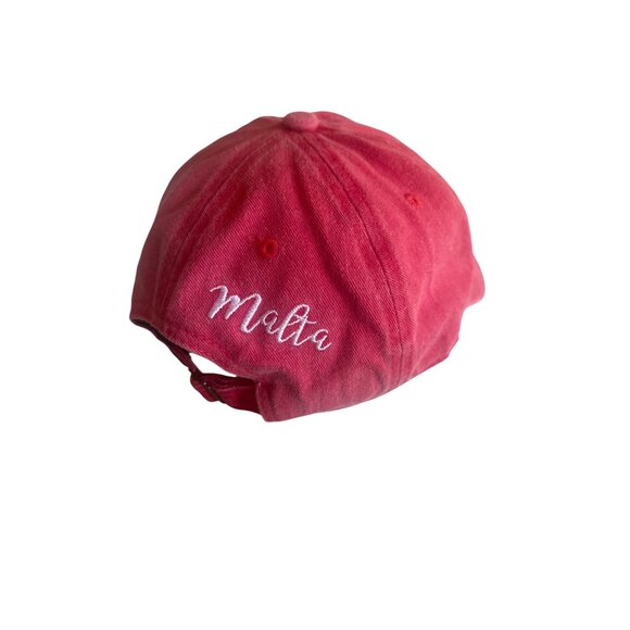 Red Cotton Baseball Cap Embroidered Malta & Maltese Cross Adjustable Strapback - Picture 4 of 6